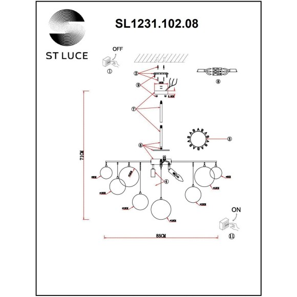 SL1231.102.08 Люстра потолочная ST-Luce Хром/Белый E14 8*60W VITTORIA SL1231.102.08 Люстра потолочная ST-Luce Хром/Белый E14 8*60W VITTORIA