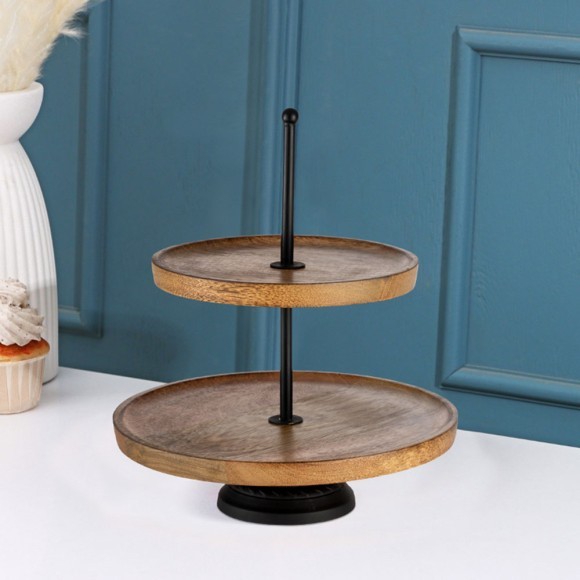 427141 Блюдо-этажерка декоративное MAKILALA, H295, ?250, дерево, сталь, натуральный 427141 Блюдо-этажерка декоративное MAKILALA, H295, ?250, дерево, сталь, натуральный