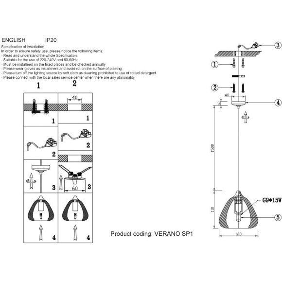 Светильник подвесной Crystal Lux VERANO SP1 GOLD