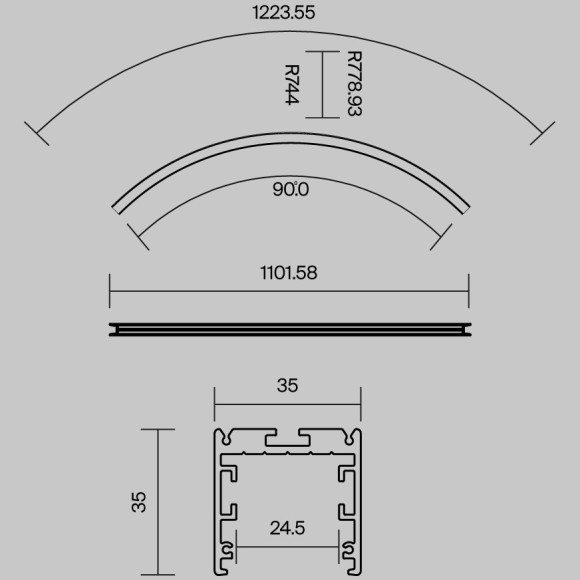 Радиусный профиль 35x35 Ø1500мм внешний 1/4 круга черный ALM-3535R-B-EX-90°-1.5M Радиусный профиль 35x35 Ø1500мм внешний 1/4 круга черный ALM-3535R-B-EX-90°-1.5M