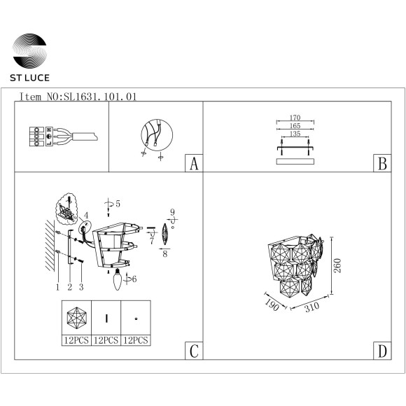 SL1631.101.01 Бра ST-Luce Хром/Прозрачный E14 1*40W VITERBO