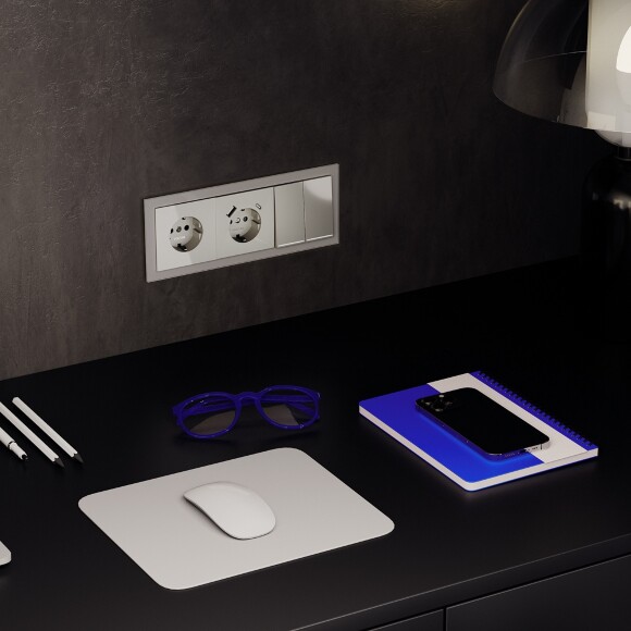 Выключатель встраиваемый VOLTUM S70 двухклавишный с подсветкой 10А, (шелк)