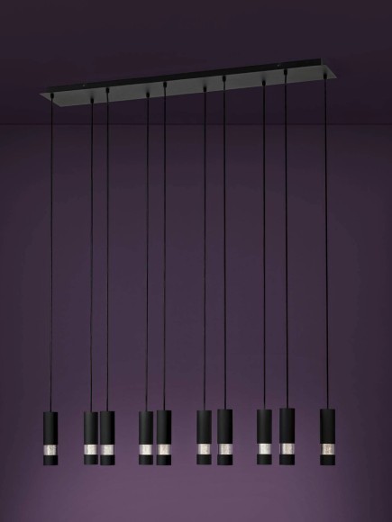 39707 BERNABETA Светодиодный подвес с 10 плафонами GU10, прозрачный пластик, черный металл