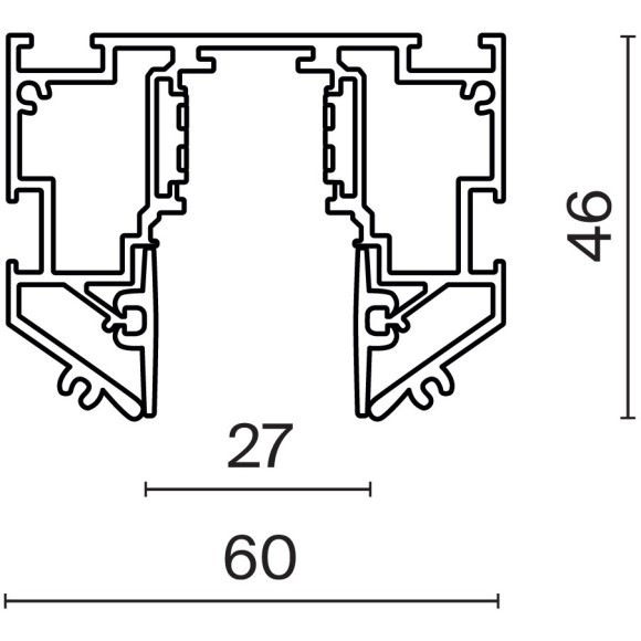 Maytoni Exility 48V TRX034-SCH-423B Шинопровод 3м для монтажа в гарпунный натяжной ПВХ потолок, черный алюминий, габариты 3000 x 60 x 46 мм. Торцевые заглушки 2шт и пластиковый экран для гарпуна в комплекте