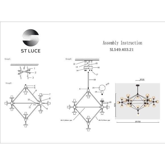 SL549.403.21 Люстра потолочная ST-Luce Черный/Янтарный E27 21*40W STAMPO SL549.403.21 Люстра потолочная ST-Luce Черный/Янтарный E27 21*40W STAMPO