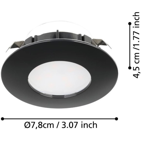 900743 Встраиваемый светильник PINEDA, 4,9W (LED), 3000K, IP20, IP44, Ø78, пластик, черный