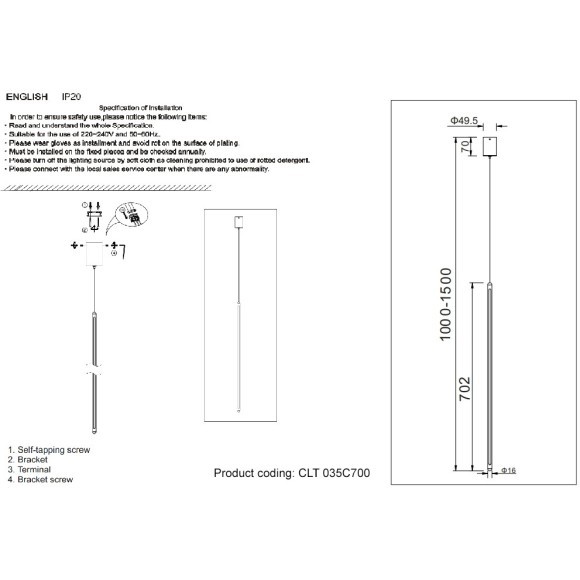 Светильник подвесной Crystal Lux CLT 035C700 GO