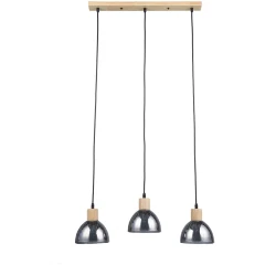 Arte Lamp Lancaster A5869SP-3BK Тройной подвесной современный светильник с дымчатым плафоном из стекла диаметром 15 см, основание из натурального светлого дерева, высота провода 100 см, лампы E27 3шт до 60Вт IP20 220В