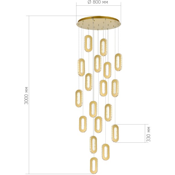 SL6506.203.18 Светильник подвесной ST-Luce Золотистый/Золотистый, Прозрачный LED 18*9W 3000K ALLUNGO