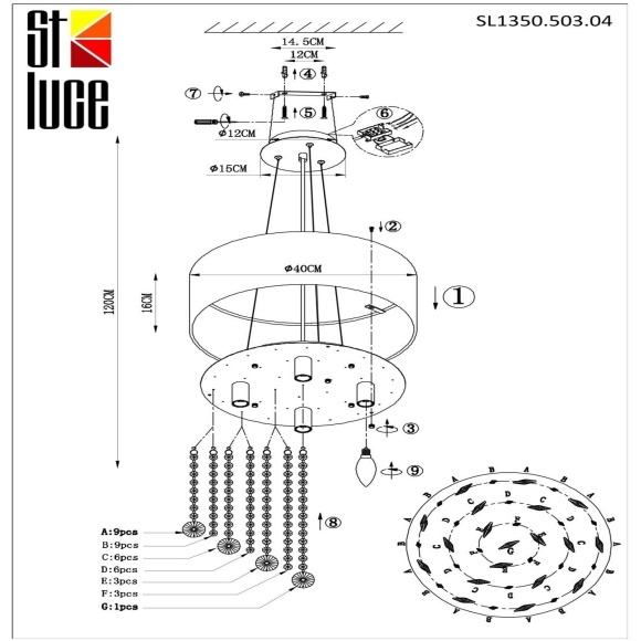 SL1350.503.04 Светильник подвесной ST-Luce Хром/Белый, Золотистый, Прозрачный E14 4*40W LACCHIA