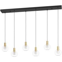390281 Люстра диммируемая TERQUE, 6X5,4W (LED), 3000K, 3060lm, L1380, B250, H1500, сталь, черный, матовая латунь/стекло, прозрачный