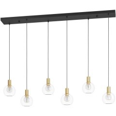 390281 Люстра диммируемая TERQUE, 6X5,4W (LED), 3000K, 3060lm, L1380, B250, H1500, сталь, черный, матовая латунь/стекло, прозрачный