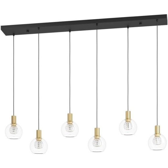 390281 Люстра диммируемая TERQUE, 6X5,4W (LED), 3000K, 3060lm, L1380, B250, H1500, сталь, черный, матовая латунь/стекло, прозрачный