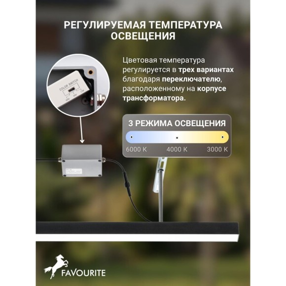 4862-2U Уличный потолочный линейный светильник на штангах с переключателем цветовой температуры и диммированием Favourite L1000xW30xH30 LEDx18W 850LM 3000/4000/6500K