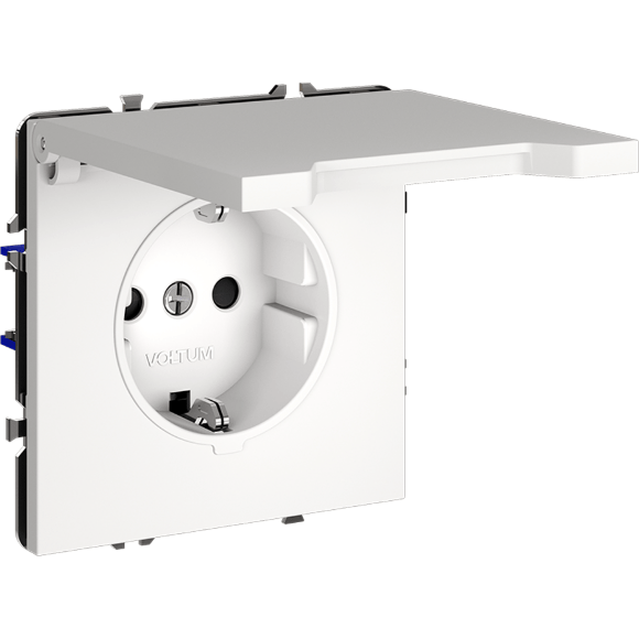 Розетка встраиваемая VOLTUM S70 с заземлением, защитными шторками и крышкой 16А, (белый матовый)