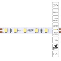 A2412005-03-6K Светодиодная лента 24В 9,6Вт/м 1000Лм/м 6000К CRI 90+ 5мм SMD2835 120шт/м 5м IP20