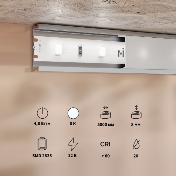 Светодиодная лента Base 12В 2835 4,8Вт/м 6000K 5м IP 20 Led Strip 201164