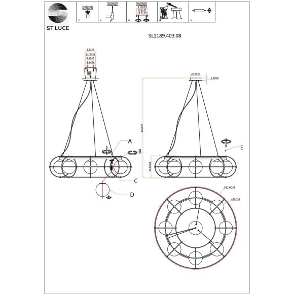SL1189.403.08 Люстра подвесная ST-Luce Черный/Опал G9 8*5W BEATA