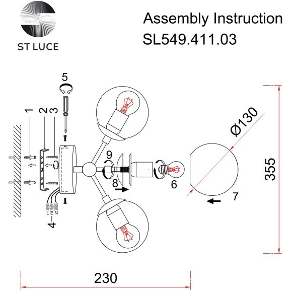 SL549.411.03 Бра ST-Luce Черный/Янтарный E27 3*40W STAMPO