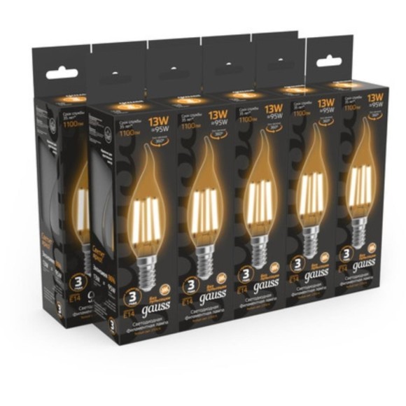 104801113 Лампа Gauss Filament Свеча на ветру 13W 1100lm 2700К Е14 LED 1/10/50 104801113 Лампа Gauss Filament Свеча на ветру 13W 1100lm 2700К Е14 LED 1/10/50