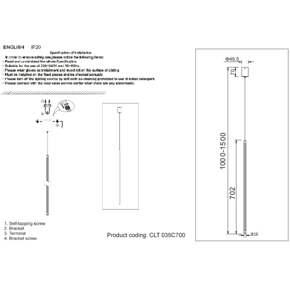 Светильник подвесной Crystal Lux CLT 035C700 WH