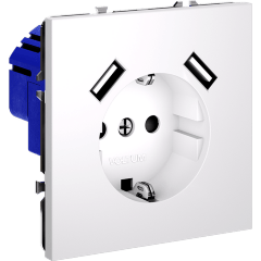 Розетка встраиваемая VOLTUM S70 с заземлением и защитными шторками, 16А, с USB, A+A, (белый матовый)