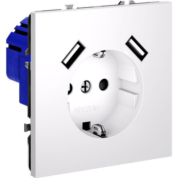 Розетка встраиваемая VOLTUM S70 с заземлением и защитными шторками, 16А, с USB, A+A, (белый матовый)