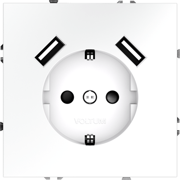 Розетка встраиваемая VOLTUM S70 с заземлением и защитными шторками, 16А, с USB, A+A, (белый матовый)