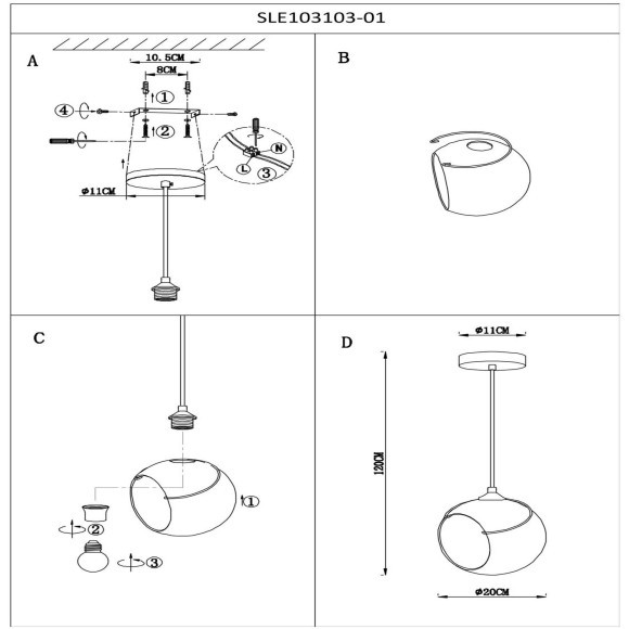 SLE103103-01 Подвес Золотистый/Прозрачный E27 1*60W SATTURO