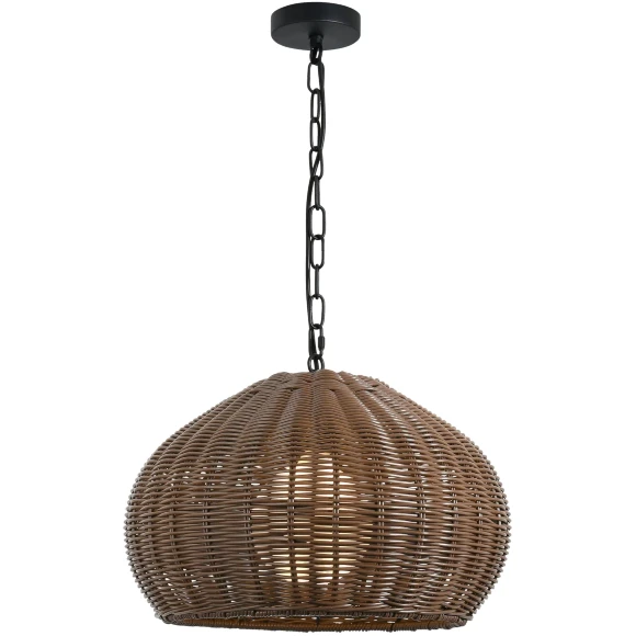 Favourite Wicker 4883-1P Уличный подвесной влагозащищенный светильник с плафоном из коричневого ротанга диаметром 40см, высота плафона 30см, общая высота 176см, лампа Е27 1шт макс 40Вт, IP44, 220В