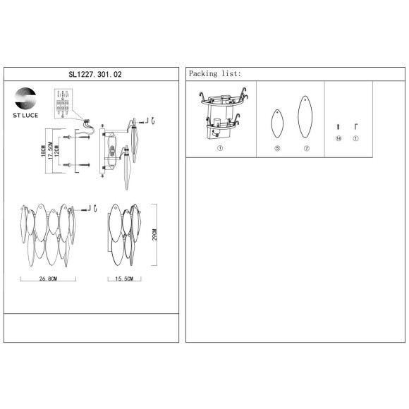SL1227.301.02 Бра ST-Luce Латунь/Прозрачный E14 2*40W ANCONA