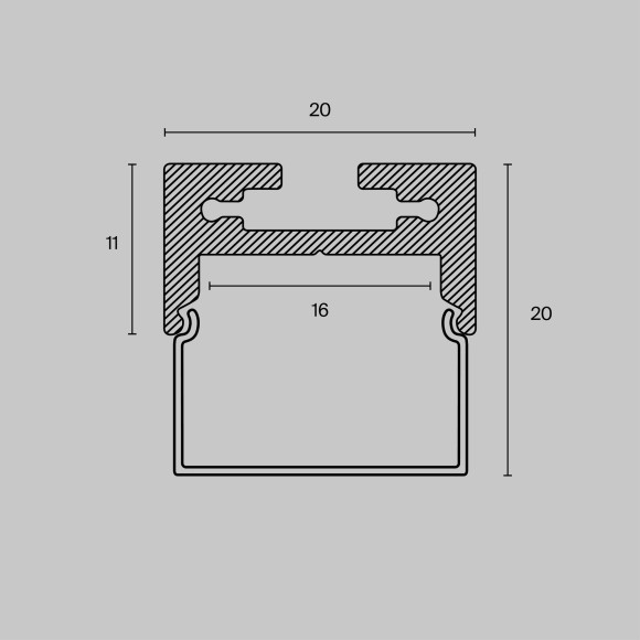 Алюминиевый профиль подвесной -накладной 20x20 ALM-2020B-S-2M