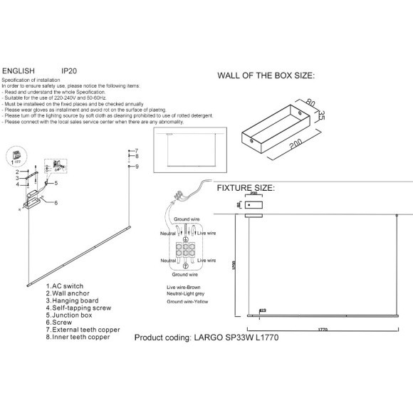 Светильник подвесной Crystal Lux LARGO SP33W L1770 BLACK Светильник подвесной Crystal Lux LARGO SP33W L1770 BLACK