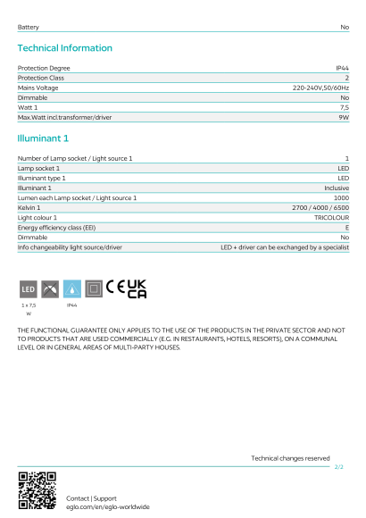 Накладной настенно-потолочный светильник EGLO FUEVA 6 901332, встроенный LED 7,5Вт, CCT переключатель цветовой температуры на драйвере - 2700/4000/6500К, CRI 80, 1000Лм, корпус и рассеиватель из белого пластика, диаметр 166 мм, высота 25 мм, IP44 Накладной настенно-потолочный светильник EGLO FUEVA 6 901332, встроенный LED 7,5Вт, CCT переключатель цветовой температуры на драйвере - 2700/4000/6500К, CRI 80, 1000Лм, корпус и рассеиватель из белого пластика, диаметр 166 мм, высота 25 мм, IP44