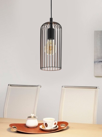 49644 Подвес ROCCAMENA, 1х60W (E27), ?130, H1100, сталь, черный, медь 49644 Подвес ROCCAMENA, 1х60W (E27), ?130, H1100, сталь, черный, медь