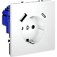 Розетка встраиваемая VOLTUM S70 с заземлением и защитными шторками, 16А, с USB, A+С, (белый матовый)