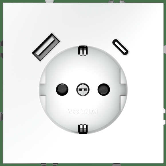 Розетка встраиваемая VOLTUM S70 с заземлением и защитными шторками, 16А, с USB, A+С, (белый матовый)