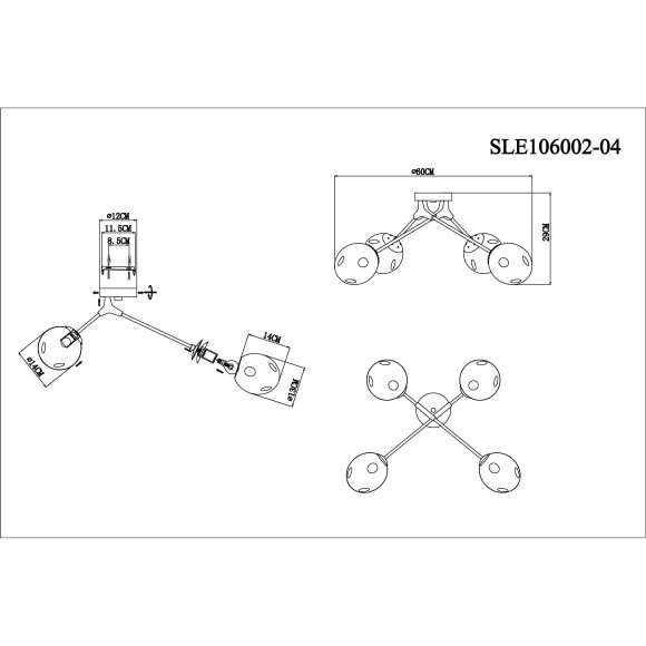SLE106002-04 Светильник потолочный Хром, Черный/Дымчатый E14 4*40W MAREA