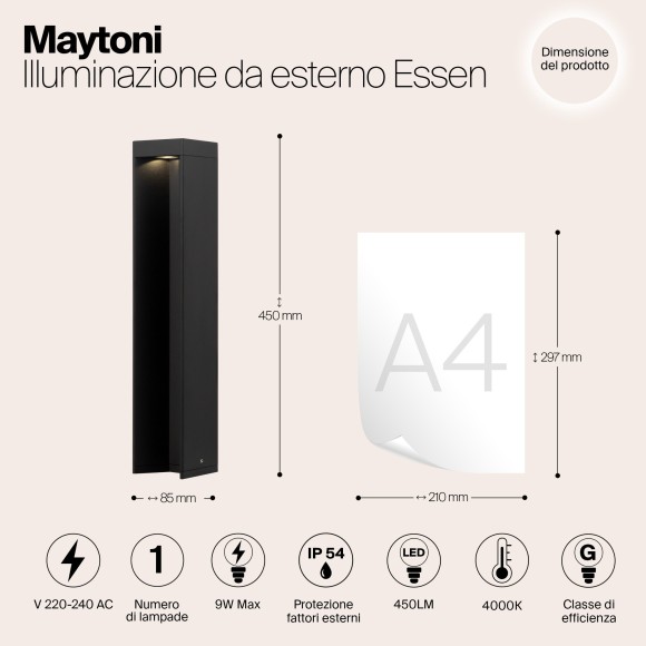 Уличный наземный светильник Maytoni O596FL-L9B4K Essen IP54 светодиодный LED 9W