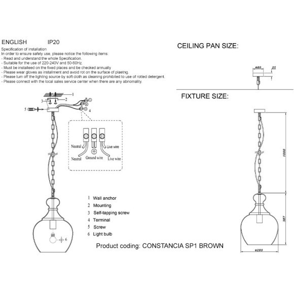 Светильник подвесной Crystal Lux CONSTANCIA SP1 BROWN