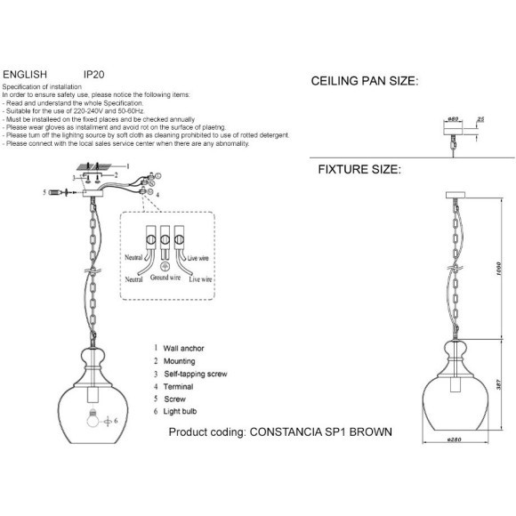 Светильник подвесной Crystal Lux CONSTANCIA SP1 BROWN