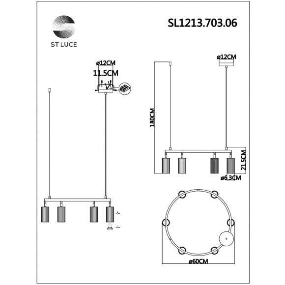 SL1213.703.06 Светильник подвесной ST-Luce Серый/Серый GU10 6*5W 4000K KENDO