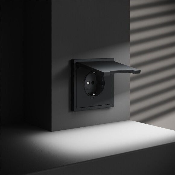 Розетка встраиваемая VOLTUM S70 с заземлением, защитными шторками и крышкой 16А, (графит)