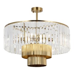 LSP-6053 Lussole MAMARONECK потолочная люстра бронзовая с прозрачными хрустальными плафонами, 6 ламп E14, ширина 550 мм, высота 500 мм