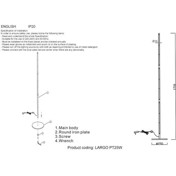 Торшер Crystal Lux LARGO PT25W BLACK Торшер Crystal Lux LARGO PT25W BLACK