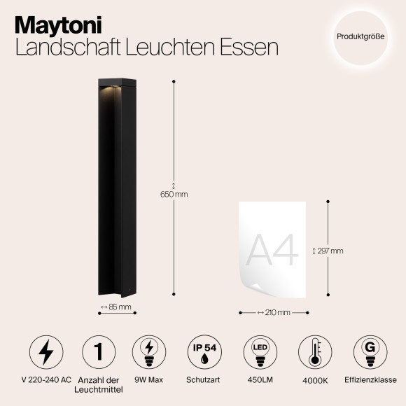 Уличный наземный светильник Maytoni O596FL-L9B4K1 Essen IP54 светодиодный LED 9W