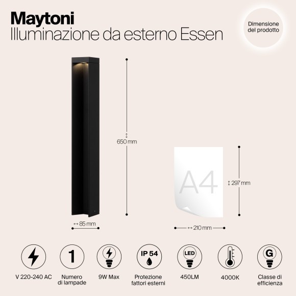 Уличный наземный светильник Maytoni O596FL-L9B4K1 Essen IP54 светодиодный LED 9W