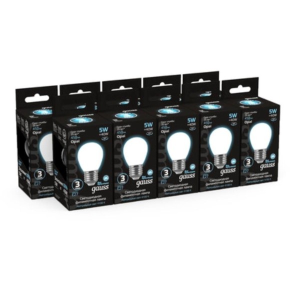 105202205 Лампа Gauss LED Filament Шар OPAL E27 5W 450lm 4100K 1/10/50 105202205 Лампа Gauss LED Filament Шар OPAL E27 5W 450lm 4100K 1/10/50