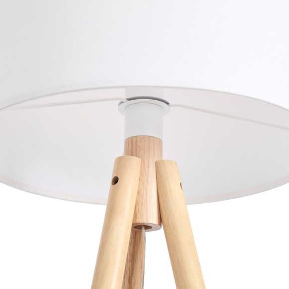 Напольный светильник (торшер) на деревянной треноге с тканевым абажуром под лампу Е27 Freya Tree FR5495FL-01W