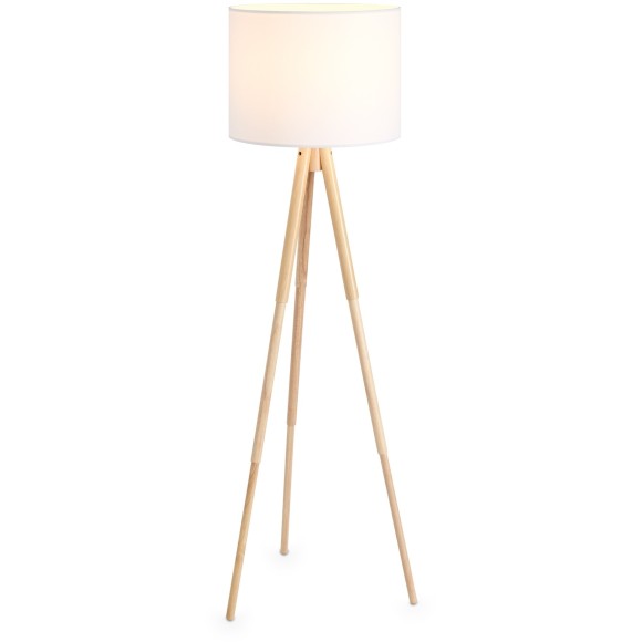 Напольный светильник (торшер) на деревянной треноге с тканевым абажуром под лампу Е27 Freya Tree FR5495FL-01W